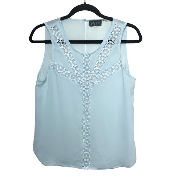 ASTR Blue Sleeveless Open Eyelet Tank Top Blouse Medium - Picture 1 of 11